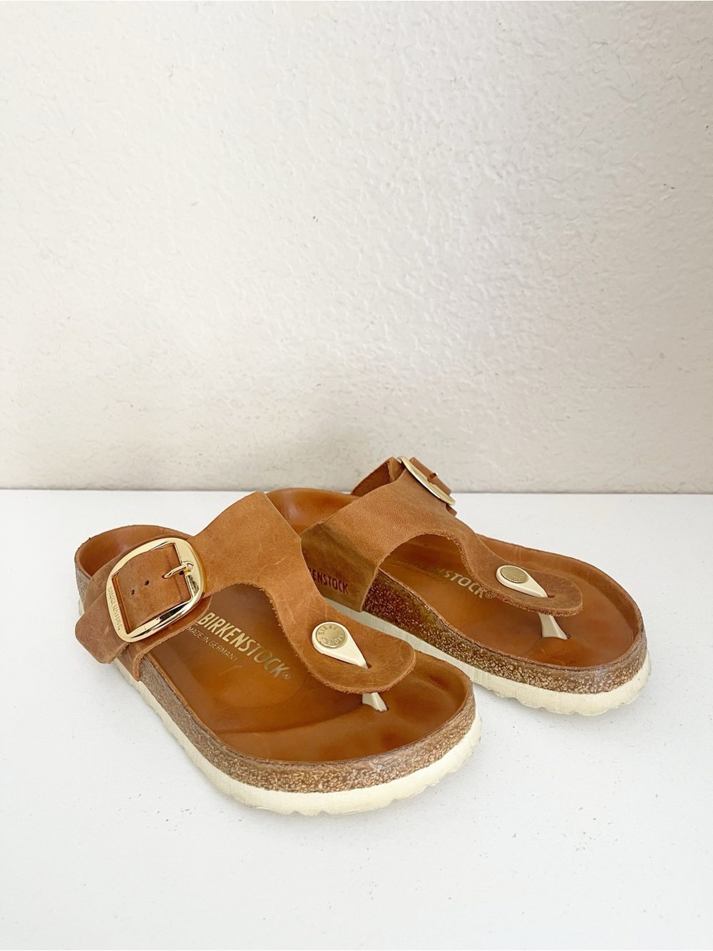 Birkenstock Orange Thong Sandal with Gold Buckle - Picture 3 of 12